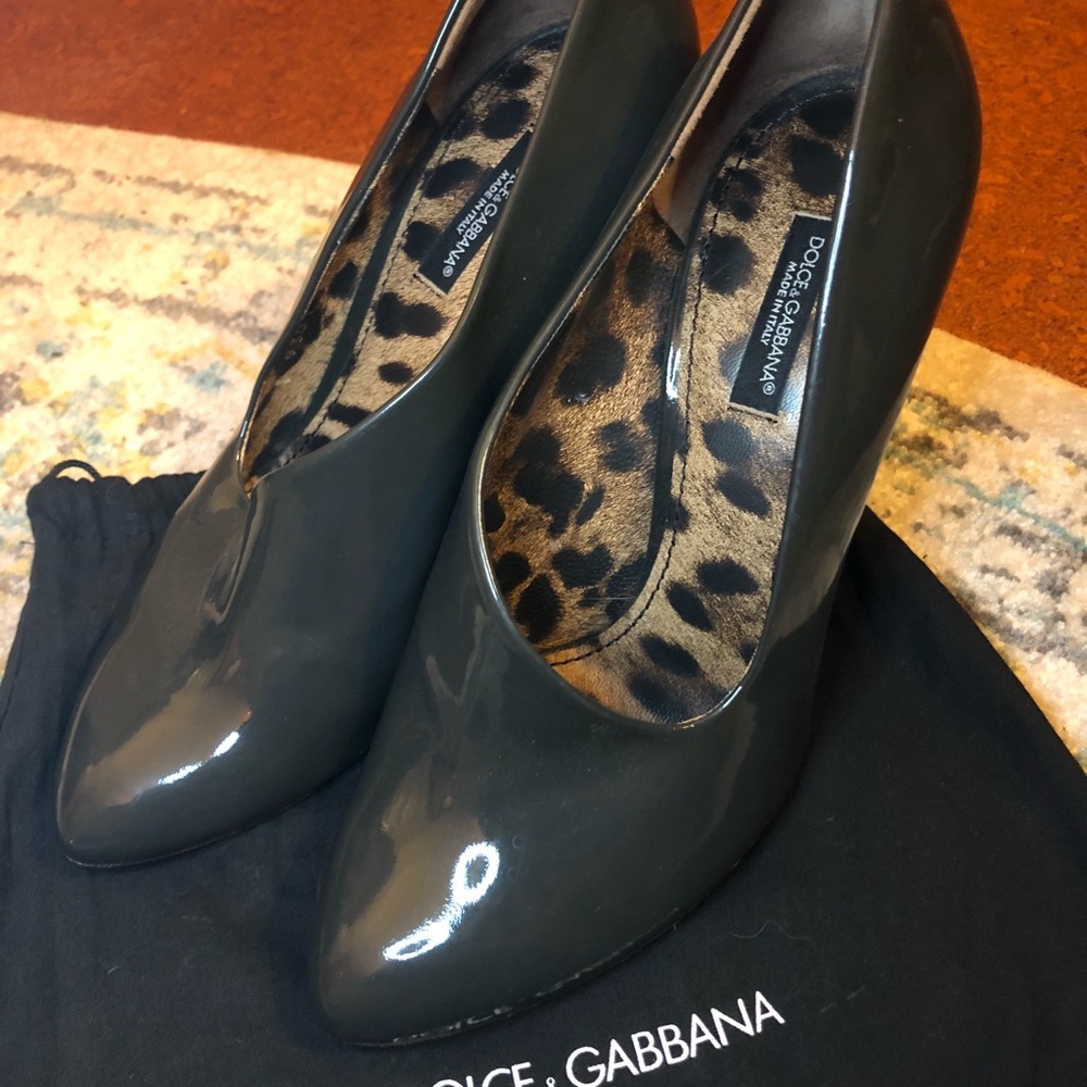 Dolce & Gabbana charcoal patent leather booties
